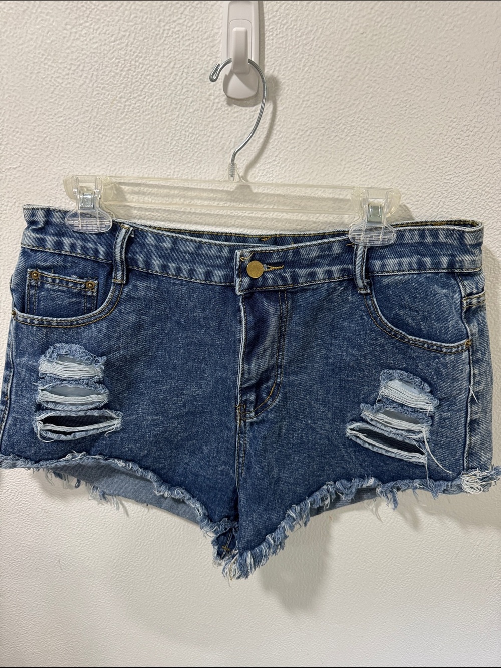 Distressed High-Waist Dark Blue Denim Shorts
